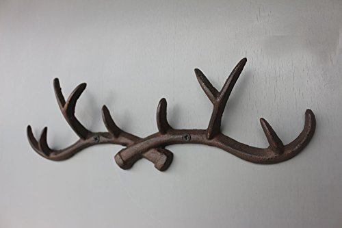 Chocolate 14 inch Vintage Rustic Cast Iron Deer Antlers Coat Rack Key Holder Jewellery Display Rack Bathroom Towels Hanger Rustic Cabin Hanger(with Screws)