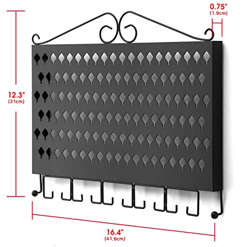 JackCubeDesign Wall Mounted Jewelry Organizer, Earring Necklace Bracelet Holder Display Hanger with 117 Holes & 12 Hooks (Black, 16.54 x 12.2 x 0.75 inches) - MK319A