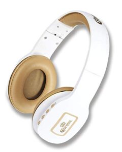 corona bluetooth wireless headphones with built-in microphone, rechargeable and foldable closed-back with 2-in-1 aux and bluetooth connections (cjhp001) white/gold