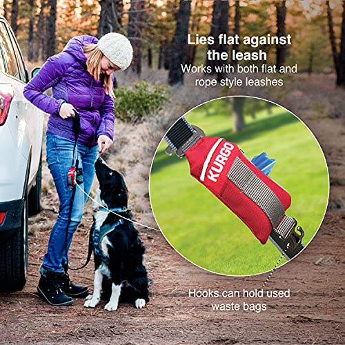 Kurgo Duty Bag for Dogs, Refillable Dog Poop Bag Dispenser,Dispenser with Dog Waste Bags, Attaches to Any Leash, Machine Washable,Convenient Hook for Used Waste Bags,Barn Red/Chili Red, (Pack of 1)