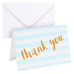 juvale 12-pack blank thank you cards with white envelopes, baby blue striped design, for wedding, bridal shower, baby shower, gender reveal, graduation, business (4x6 in)