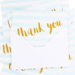 Juvale 12-Pack Blank Thank You Cards with White Envelopes, Baby Blue Striped Design, for Wedding, Bridal Shower, Baby Shower, Gender Reveal, Graduation, Business (4x6 in)