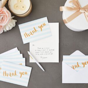 Juvale 12-Pack Blank Thank You Cards with White Envelopes, Baby Blue Striped Design, for Wedding, Bridal Shower, Baby Shower, Gender Reveal, Graduation, Business (4x6 in)