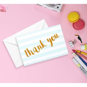 Juvale 12-Pack Blank Thank You Cards with White Envelopes, Baby Blue Striped Design, for Wedding, Bridal Shower, Baby Shower, Gender Reveal, Graduation, Business (4x6 in)