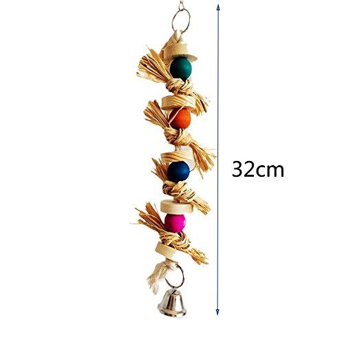 Hypeety Parrot Pet Bird Chew Toy Wooden Straw with Bell Cage Swing Toys Cage Hanging Accessory