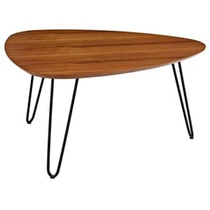 walker edison mid century modern hairpin coffee table living room accent ottoman storage shelf, 32 inch, walnut