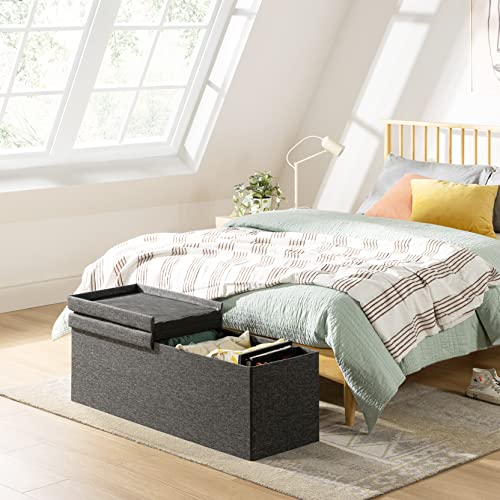 Otto & Ben 45" Storage Ottoman with SMART LIFT Top, Upholstered Tufted Bench, Foot Rest, Dark Grey