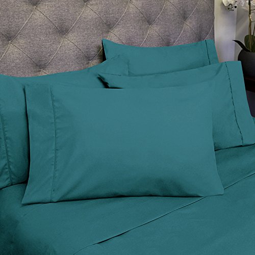 Queen Sheets Teal - 6 Piece 1500 Supreme Collection Fine Brushed Microfiber Deep Pocket Queen Sheet Set Bedding - 2 Extra Pillow Cases, Great Value, Queen, Teal