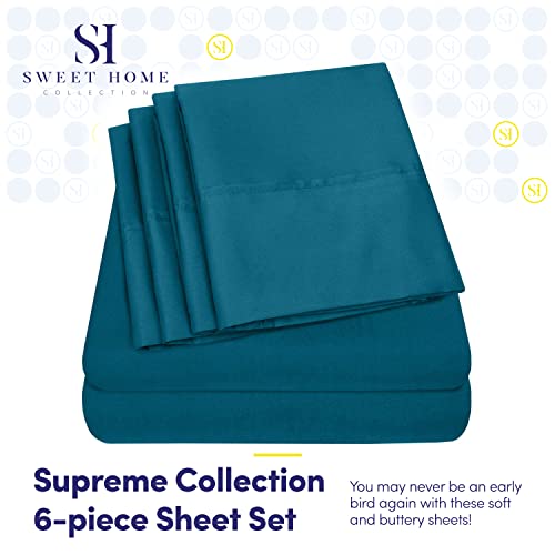 Queen Sheets Teal - 6 Piece 1500 Supreme Collection Fine Brushed Microfiber Deep Pocket Queen Sheet Set Bedding - 2 Extra Pillow Cases, Great Value, Queen, Teal