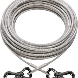 XiaZ 50 ft Dog Tie Out Run Trolley Cable, Pet Heavy Duty Reflective Dog Leash Lead Runner for Large Dogs Up to 250 Pound Silver