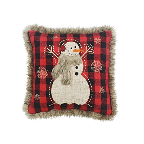 Comfy Hour Joyful Holiday Collection Snowman Wearing Scarf, Accent and Throw Pillow, Winter Christmas Snow Flake with Soft Fur Edge, Decorative Cushion, 13"x13", Polyester