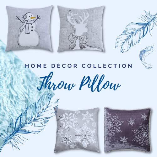 Comfy Hour Joyful Holiday Collection Snowman Wearing Scarf, Accent and Throw Pillow, Winter Christmas Snow Flake with Soft Fur Edge, Decorative Cushion, 13"x13", Polyester