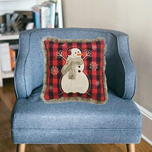 Comfy Hour Joyful Holiday Collection Snowman Wearing Scarf, Accent and Throw Pillow, Winter Christmas Snow Flake with Soft Fur Edge, Decorative Cushion, 13"x13", Polyester