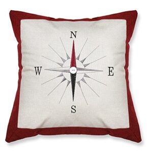 violet linen classic burlap throw pillow with embroidered compass - burgundy