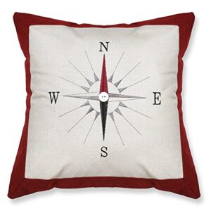 Violet Linen Classic Burlap Throw Pillow with Embroidered Compass - Burgundy