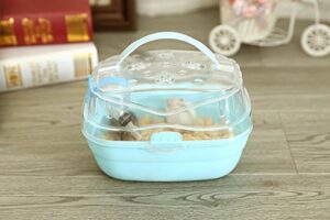 portable carrier hamster carry case cage with water bottle travel&outdoor for hamster small animals (blue)