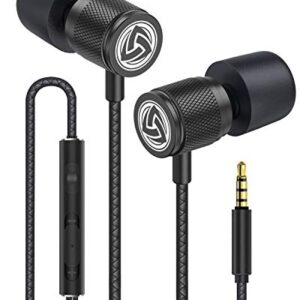 LUDOS Ultra Earbuds Wired in Ear Headphones with Tangle-Free Cord Noise Isolating Earphones Deep Bass Case Ear Buds 3.5 mm Jack Plug - Black