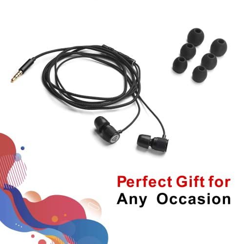 LUDOS Ultra Earbuds Wired in Ear Headphones with Tangle-Free Cord Noise Isolating Earphones Deep Bass Case Ear Buds 3.5 mm Jack Plug - Black