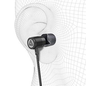 LUDOS Ultra Earbuds Wired in Ear Headphones with Tangle-Free Cord Noise Isolating Earphones Deep Bass Case Ear Buds 3.5 mm Jack Plug - Black