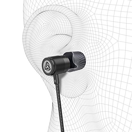 LUDOS Ultra Earbuds Wired in Ear Headphones with Tangle-Free Cord Noise Isolating Earphones Deep Bass Case Ear Buds 3.5 mm Jack Plug - Black