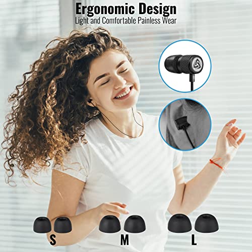 LUDOS Ultra Earbuds Wired in Ear Headphones with Tangle-Free Cord Noise Isolating Earphones Deep Bass Case Ear Buds 3.5 mm Jack Plug - Black