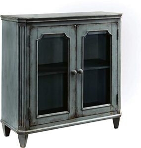signature design by ashley mirimyn vintage 36" 2-door accent cabinet with glass inlay and adjustable shelf, blue