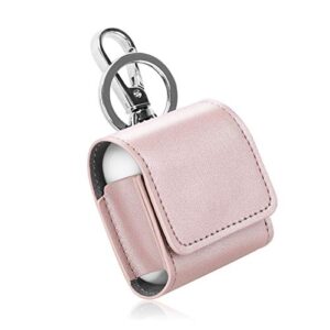 fintie case for airpods 2&1, premium pu leather magnet closure protective portable cover skin with metal clasp and keychain for airpods 2&1, rose gold