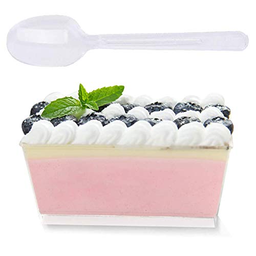 Tosnail 100 Pack 5oz Rectangular Dessert Appetizer Tumbler Cups with 100 Plastic Spoons