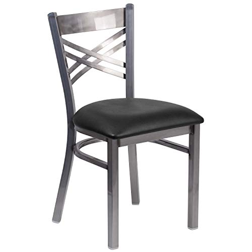 Flash Furniture 2 Pack HERCULES Series Clear Coated ''X'' Back Metal Restaurant Chair - Black Vinyl Seat