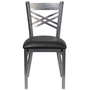 Flash Furniture 2 Pack HERCULES Series Clear Coated ''X'' Back Metal Restaurant Chair - Black Vinyl Seat