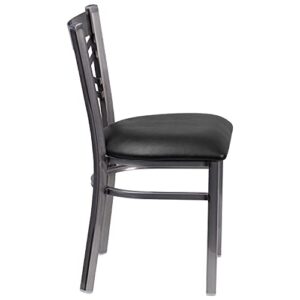 Flash Furniture 2 Pack HERCULES Series Clear Coated ''X'' Back Metal Restaurant Chair - Black Vinyl Seat