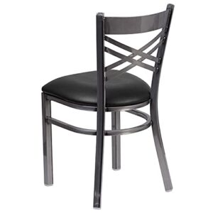 Flash Furniture 2 Pack HERCULES Series Clear Coated ''X'' Back Metal Restaurant Chair - Black Vinyl Seat