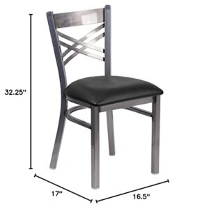 Flash Furniture 2 Pack HERCULES Series Clear Coated ''X'' Back Metal Restaurant Chair - Black Vinyl Seat