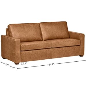 Amazon Brand – Rivet Andrews Contemporary Top-Grain Leather Sofa, 82"W, Cognac