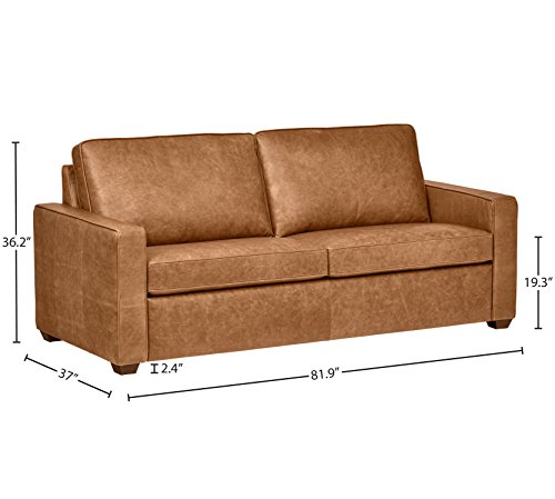 Amazon Brand – Rivet Andrews Contemporary Top-Grain Leather Sofa, 82"W, Cognac