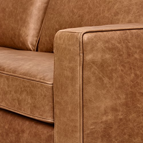 Amazon Brand – Rivet Andrews Contemporary Top-Grain Leather Sofa, 82"W, Cognac