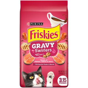 purina friskies dry cat food, gravy swirlers - 3.15 lb. bag