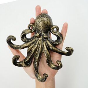 HERNGEE Octopus Key Hooks for Wall, Antique Bronze Cast Iron Decorative Wall Hook Animal Coat Hooks