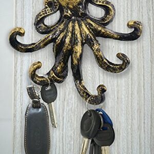 HERNGEE Octopus Key Hooks for Wall, Antique Bronze Cast Iron Decorative Wall Hook Animal Coat Hooks