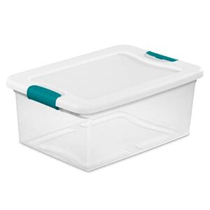 sterilite+14948012+15+quart+whiteclear+plastic+storage+box+with+blue+aquarium+latches