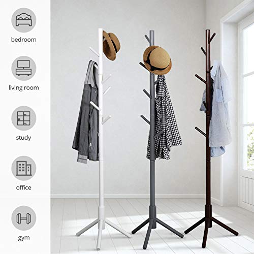 Vlush Sturdy Wooden Coat Rack Stand, Entryway Hall Tree Coat Tree with Solid Base for Hat,Clothes,Purse,Scarves,Handbags,Umbrella-(8 Hooks,Brown)