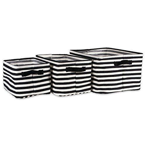 DII Cabana Stripe Laundry Collection, Waterproof Hamper, Assorted Rectangle, Black, 3 Piece