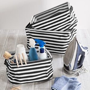 DII Cabana Stripe Laundry Collection, Waterproof Hamper, Assorted Rectangle, Black, 3 Piece