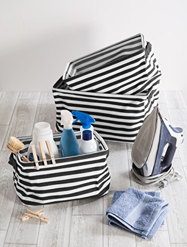 DII Cabana Stripe Laundry Collection, Waterproof Hamper, Assorted Rectangle, Black, 3 Piece