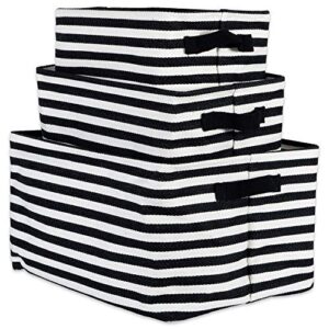 DII Cabana Stripe Laundry Collection, Waterproof Hamper, Assorted Rectangle, Black, 3 Piece