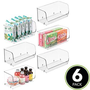 mDesign Small Stackable Plastic Food Storage Organizer Bin with Open Front for Refrigerator, Freezer, Cupboard, Cabinet, and Pantry Shelf Organization - 7" Wide - Ligne Collection - 6 Pack - Clear