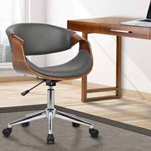 Armen Living Geneva Office Chair in Grey Faux Leather and Chrome Finish