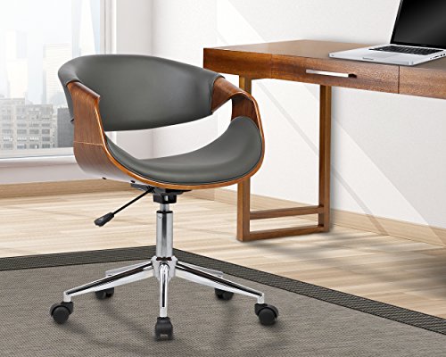 Armen Living Geneva Office Chair in Grey Faux Leather and Chrome Finish