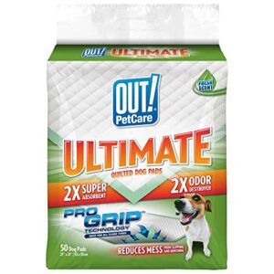 out! ultimate pro-grip dog pads | absorbent pet training and puppy pads | grip technology prevents slipping and bunching | 50 pads | 21 x 21 inches