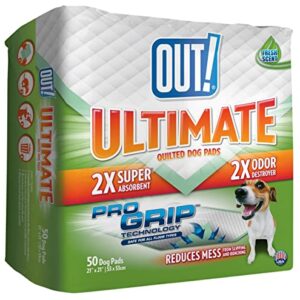 OUT! Ultimate Pro-Grip Dog Pads | Absorbent Pet Training and Puppy Pads | Grip Technology Prevents Slipping and Bunching | 50 Pads | 21 x 21 Inches